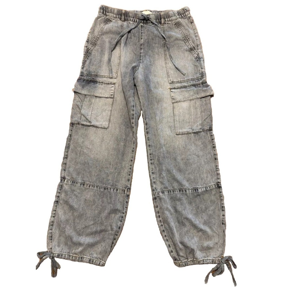 Habitual Cargo Pants Womens Medium HBH01700B Blue Light Wash Adjustable Tie Cuff